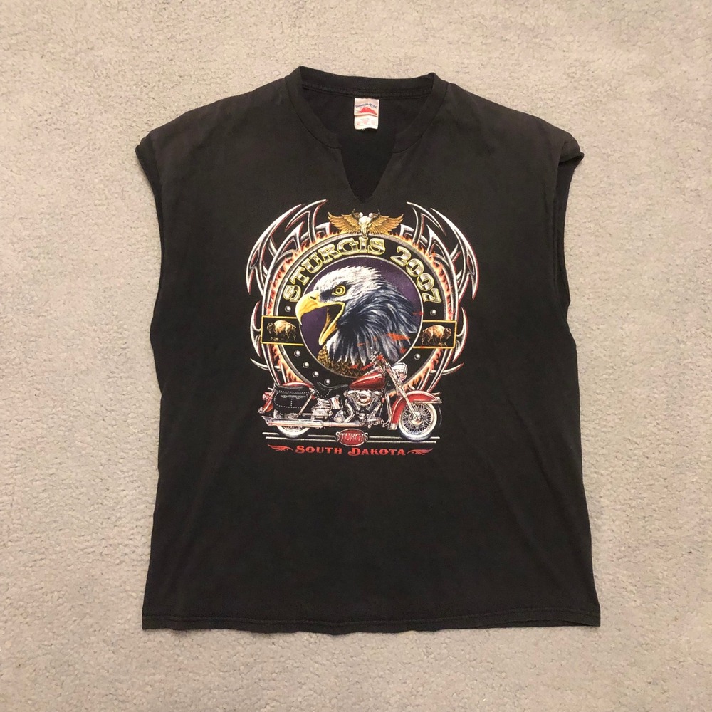 Vtg 2007 Sturgis Biker T-Shirt XL Sleeveless Eagle South Dakota Motorcycle Tee